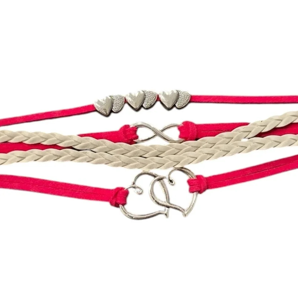 Pink Hearts Infinity Faux Leather Multi-layered Bracelet